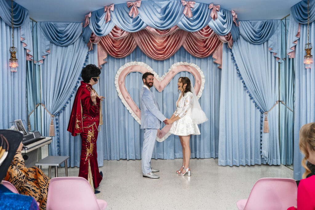She Elvis with groom and bride at Sure Thing Chapel Las Vegas