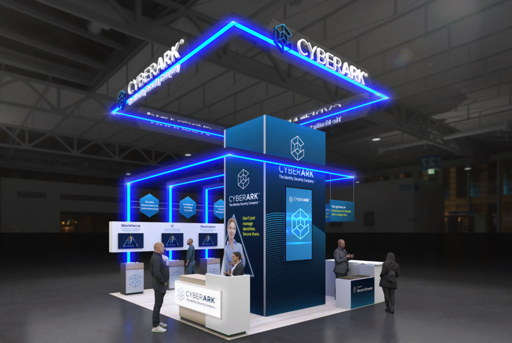 Rendering of an exhibit booth design